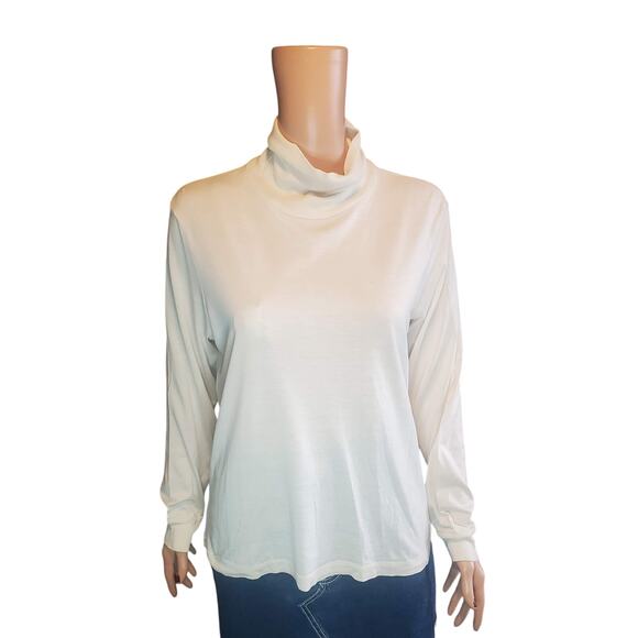 Wintersilks Size L 100% Silk LS Turtleneck Midweight Base Layer Top Ivory - Picture 1 of 9